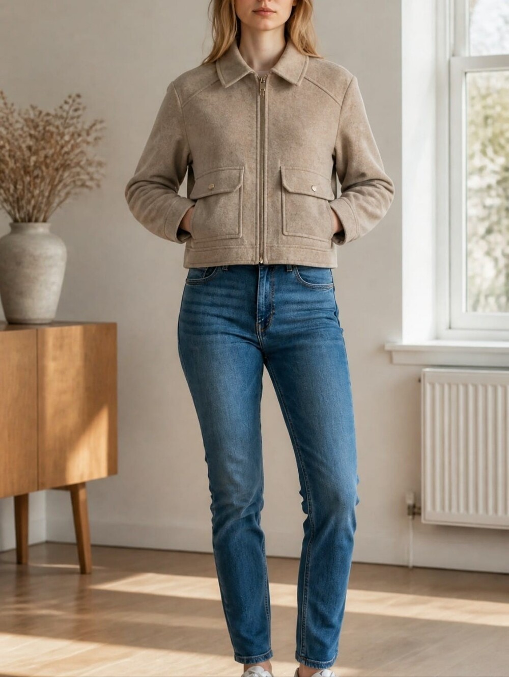 Zara Taupe Suede-Look Bomber Jacket